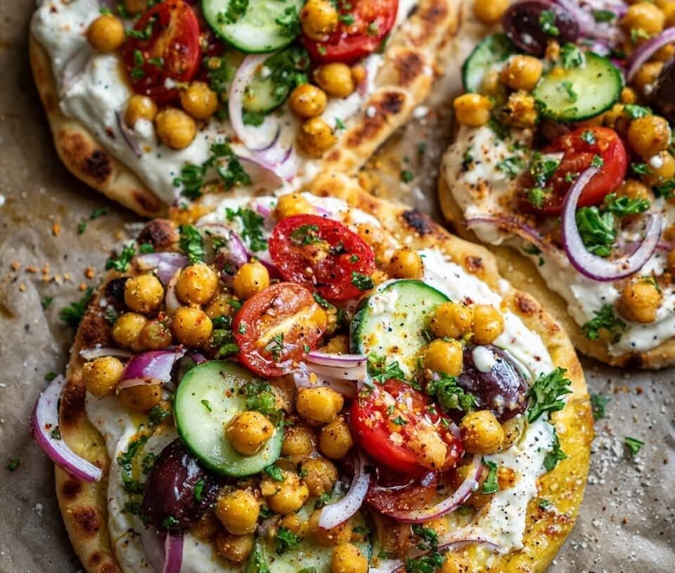 Mediterranean Chickpea Flatbread with Tahini