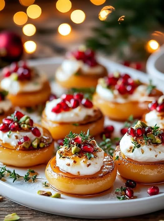 🍯 Mediterranean Caramelized Apricot Bites with Honeyed Labneh, Pistachios & Pomegranate