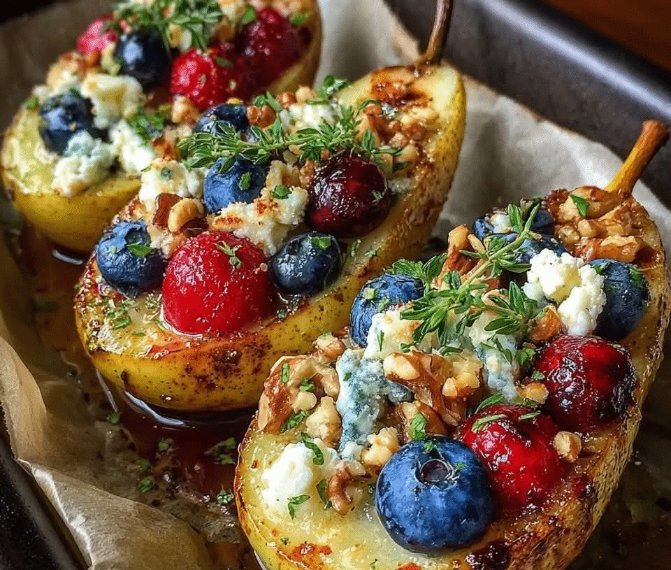 🍐 Mediterranean Baked Pears with Honey, Fresh Berries, Walnuts & Feta Crumble