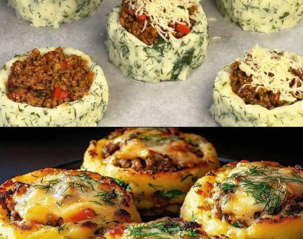 🥔 Mediterranean Stuffed Mashed Potato Nests with Minced Meat & Herbs