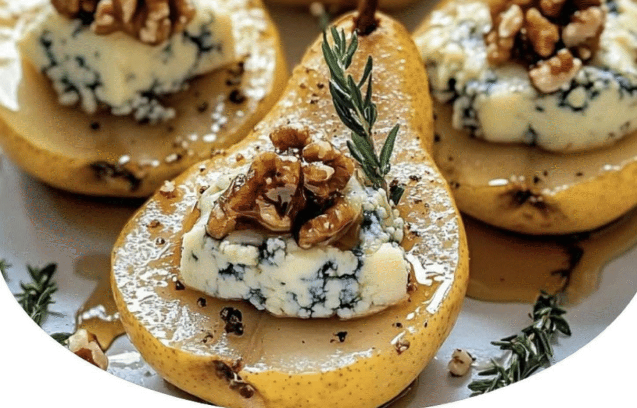 🌿 Mediterranean Blue Cheese & Walnut Stuffed Pears with Honey Drizzle