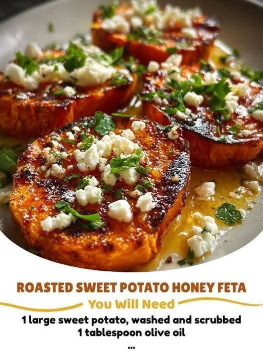 🍯 Mediterranean Roasted Sweet Potatoes with Honey, Feta & Fresh Herbs