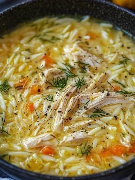 🍋🌿 Mediterranean Lemon Chicken Orzo Soup (Avgolemono-Inspired)