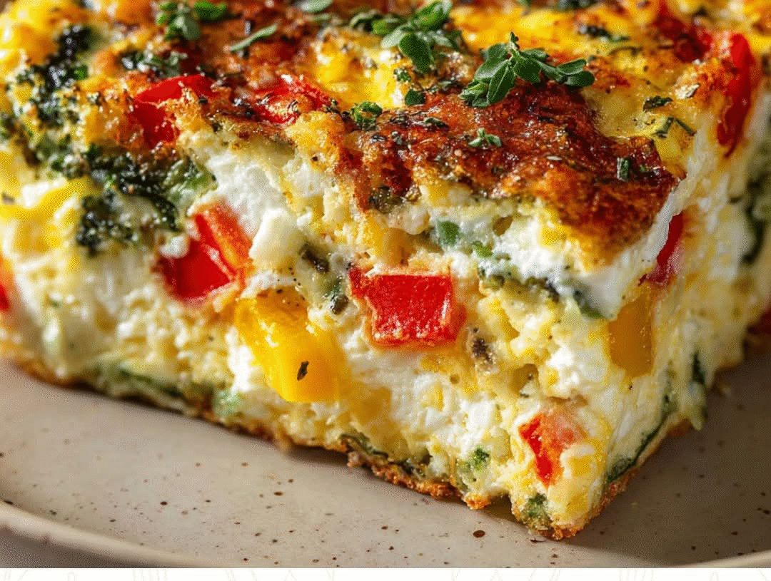 🌿 Mediterranean Veggie-Packed Cottage Cheese Egg Bake