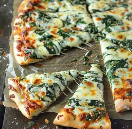 🍕 Mediterranean Spinach & Three-Cheese White Pizza