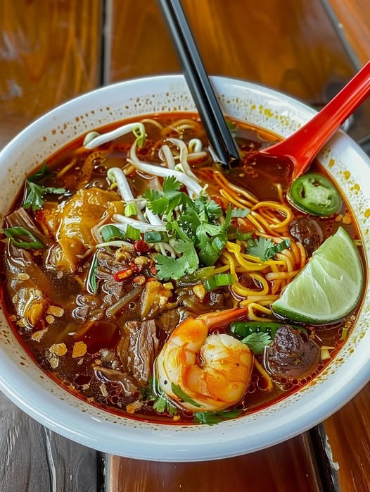🌊 Mediterranean Sunset Spiced Seafood Noodle Stew