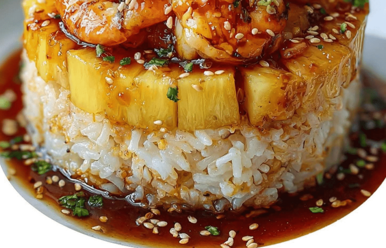 🍤 Mediterranean Teriyaki Shrimp & Pineapple Rice Stack