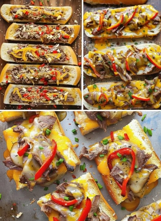 🌿 Mediterranean Roast Beef & Melted Pepper Open-Faced Toasts