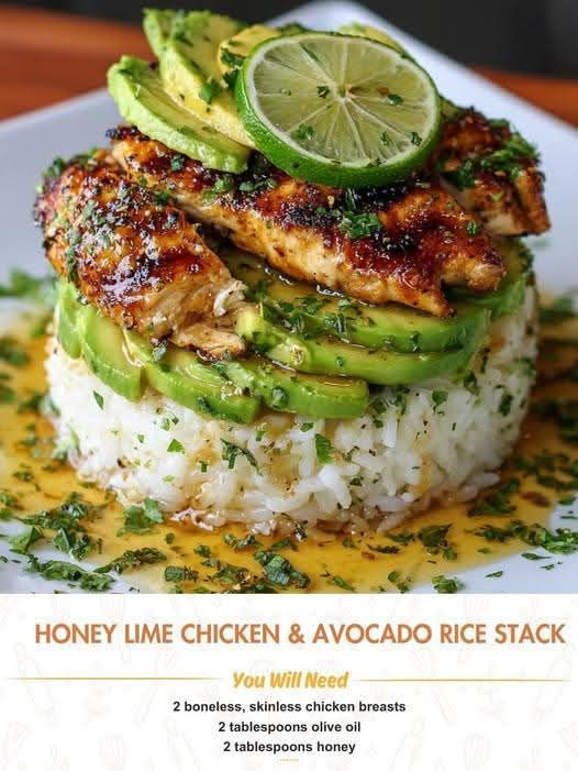 🍋 Mediterranean Honey-Lime Chicken & Avocado Rice Stack
