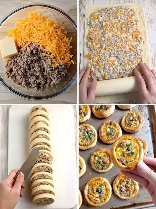 🌿 Mediterranean Savory Sausage & Cheese Puff Pastry Swirls