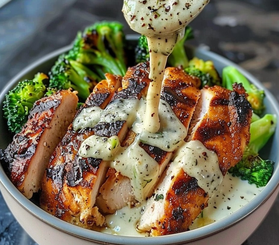 High-Protein Broccoli Bowl with Creamy Garlic Sauce