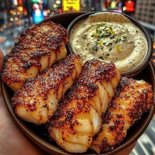 Crispy Air Fryer Cod with Herb Cream Sauce