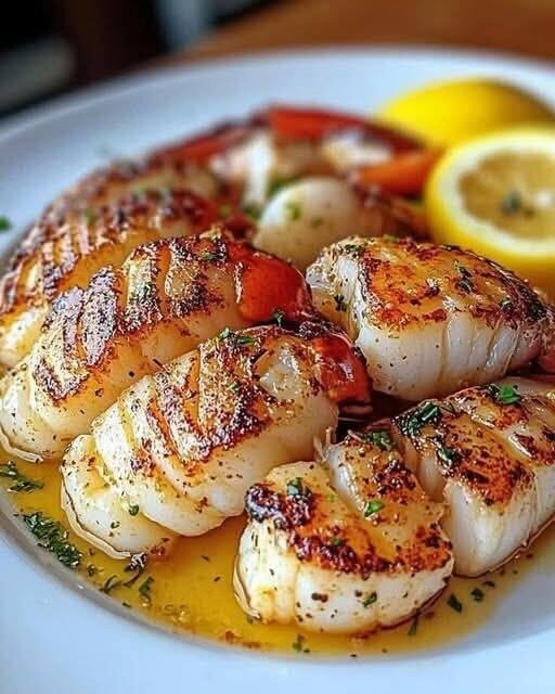 *Lobster Tails & Seared Scallops in Garlic Butter Elegance