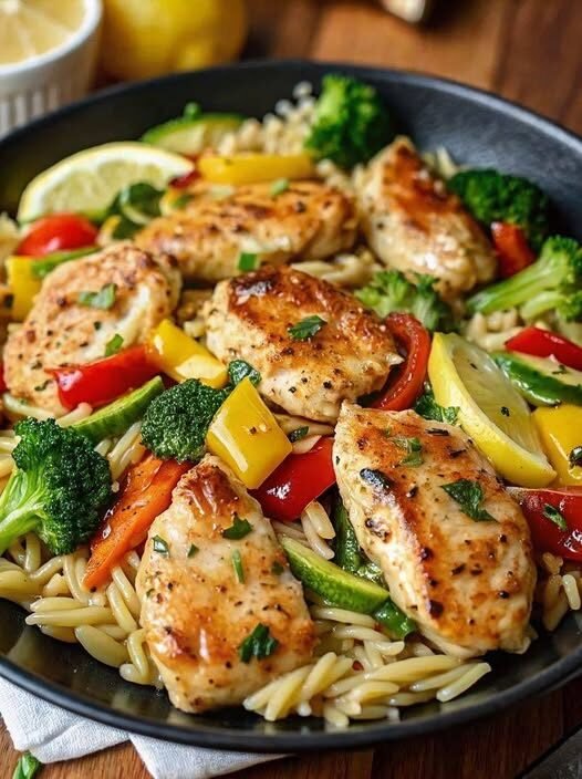 Lemon Chicken Orzo with Summer Veggies – A Bright, Fresh & Flavor-Packed One-Pan Dinner