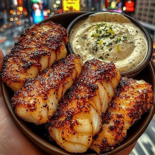 Crispy Cajun Seared Fish Bites with Creamy Herb Dip