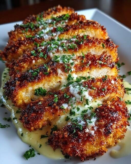 Parmesan Crusted Chicken with Creamy Garlic Sauce