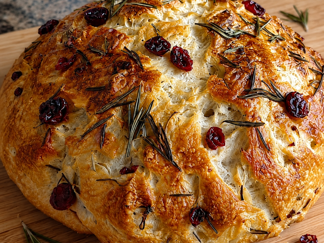 No-Knead Rosemary Cranberry Bread