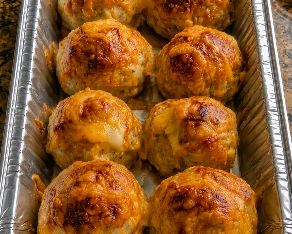 Cheddar-Crusted Chicken Meatballs
