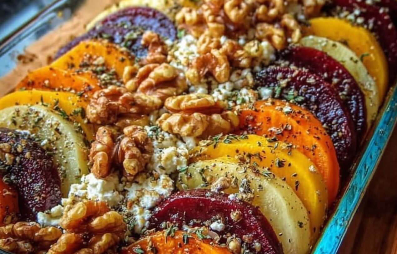  Roasted Root Vegetable Bake with Feta & Walnuts….