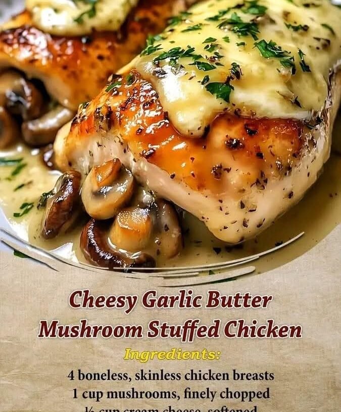🧄🧀 CHEESY GARLIC BUTTER MUSHROOM STUFFED CHICKEN