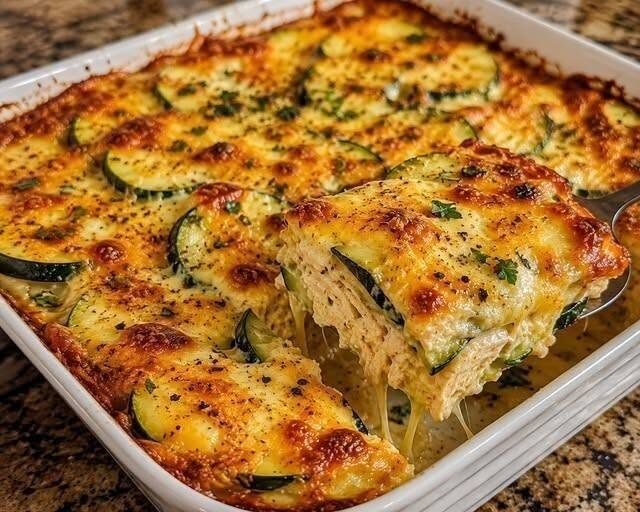 🥒🧀 Low-Carb Cheesy Chicken Zucchini Casserole