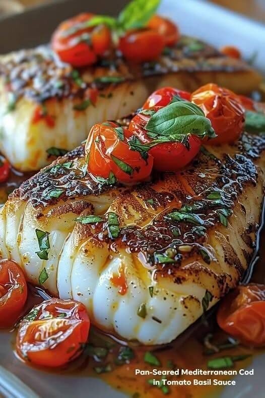 Quick Mediterranean Pan-Seared Cod & Cherry Tomato Sauce