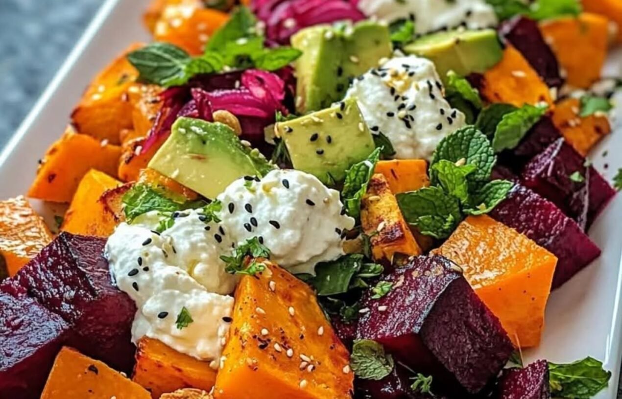 Roasted Sweet Potato & Beetroot Cottage Cheese Salad