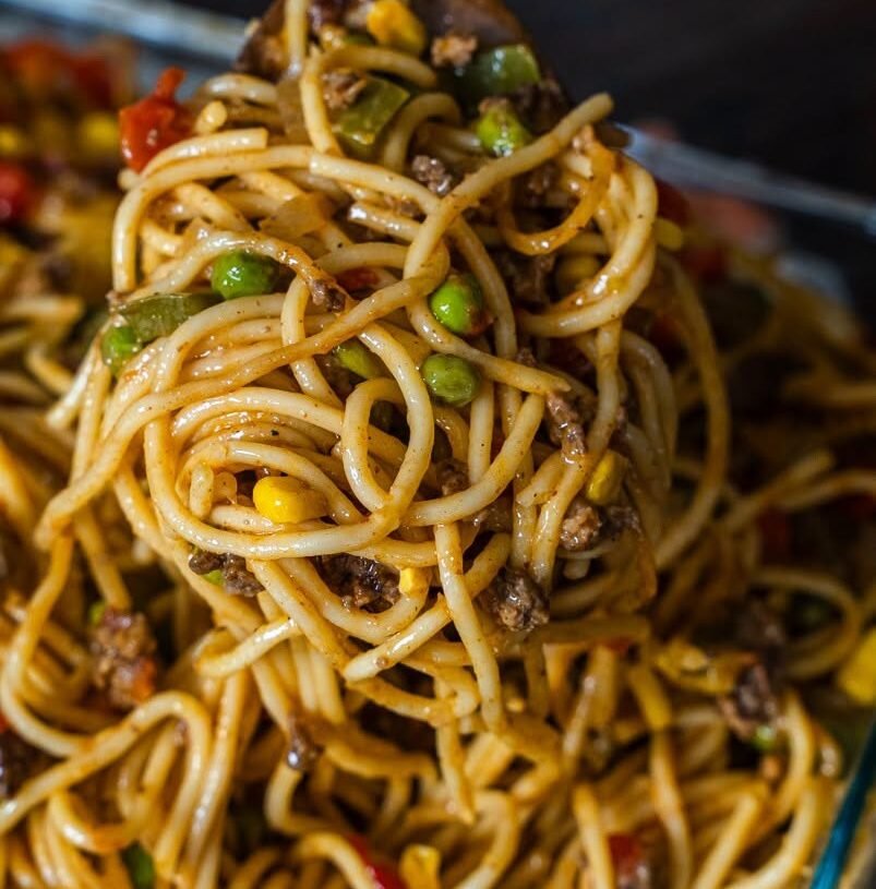 Healthy Ground Beef & Vegetable Spaghetti Bake