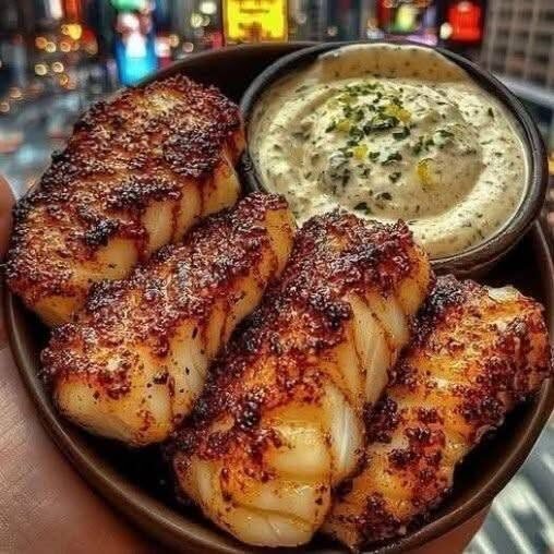 Air Fryer Garlic Paprika Cod with Light Creamy Herb Sauce