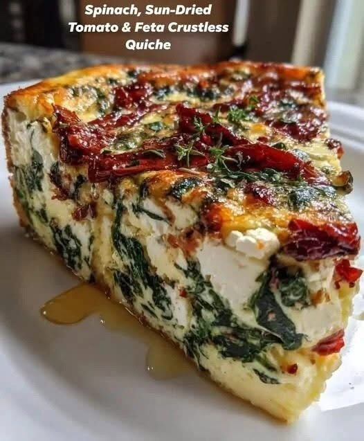 Spinach, Sun-Dried Tomato & Feta Crustless Quiche