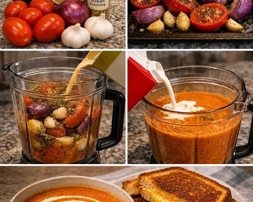 High-Protein, Low-Carb Roasted Tomato Soup & Protein Grilled Cheese