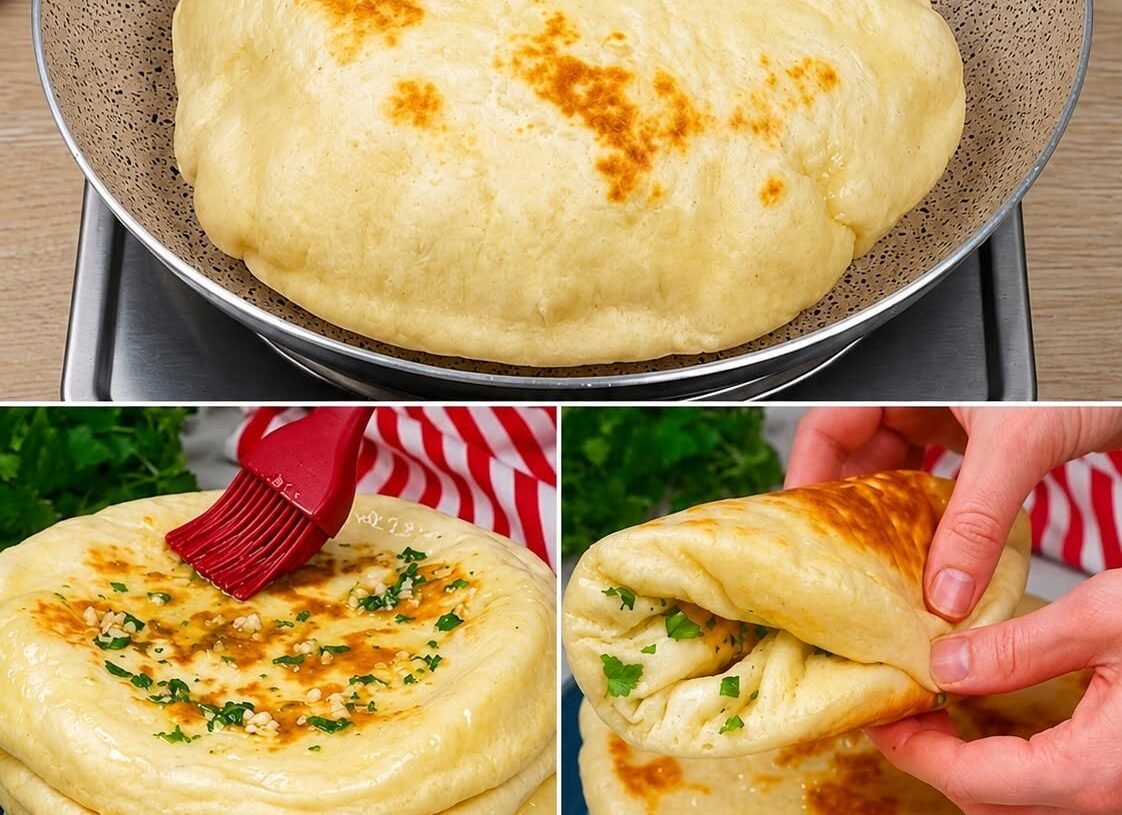 🫓 Soft & Fluffy Homemade Garlic Herb FlatbreadIngredients