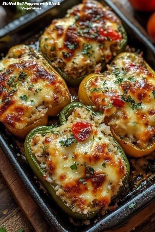 Mediterranean Stuffed Bell Peppers with Rice & Vegetables