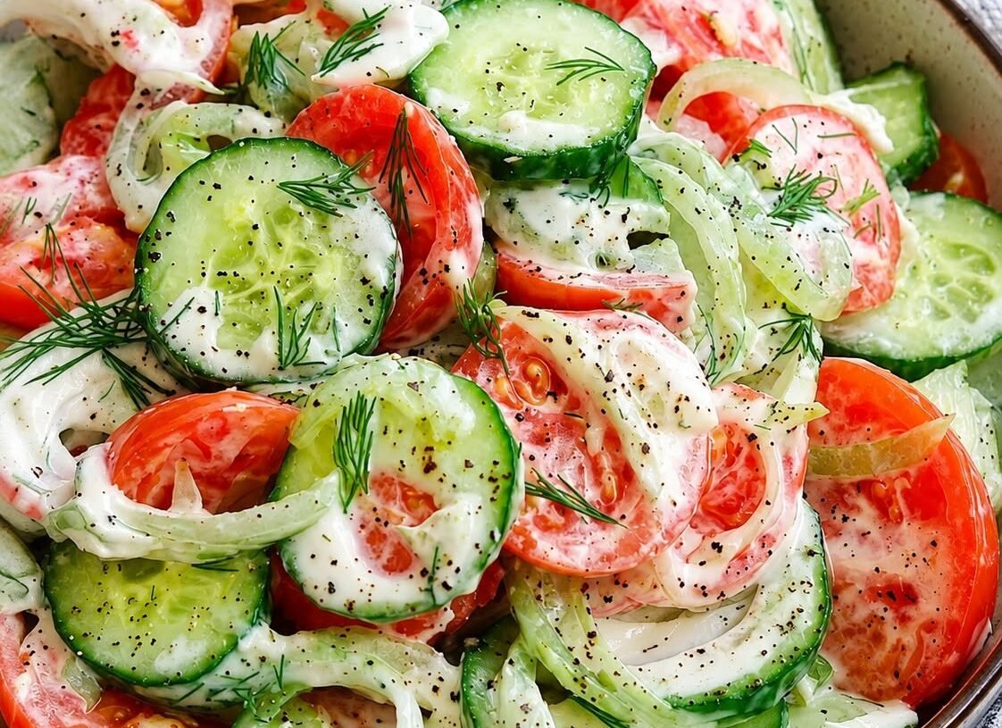 Creamy Cucumber Tomato Dill Salad