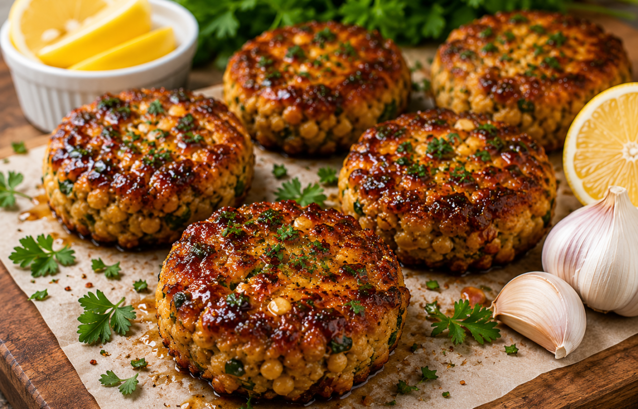 Anti-Inflammatory Sticky Lemon Garlic Chickpea Cakes