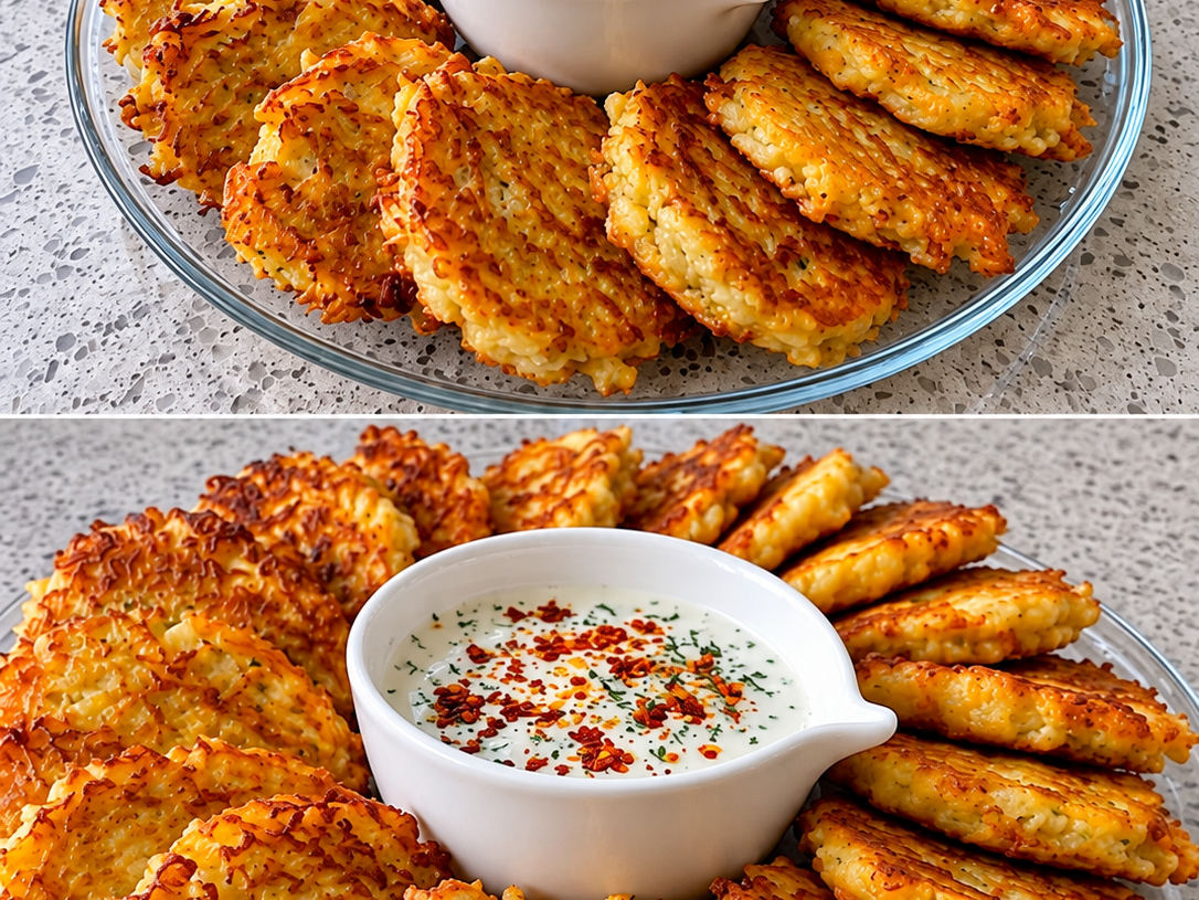 crispy cabbage fritters with a creamy yogurt dip