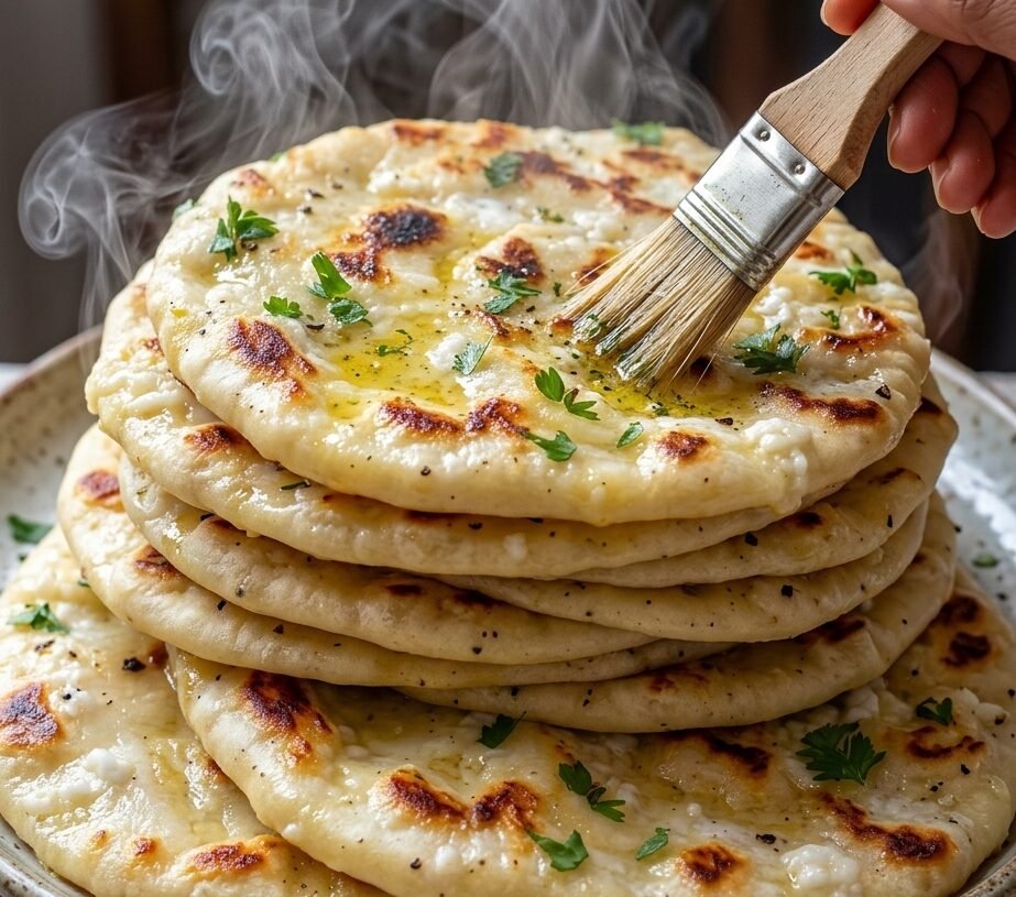 High-Protein Low-Carb Cottage Cheese Garlic Naan Flatbread