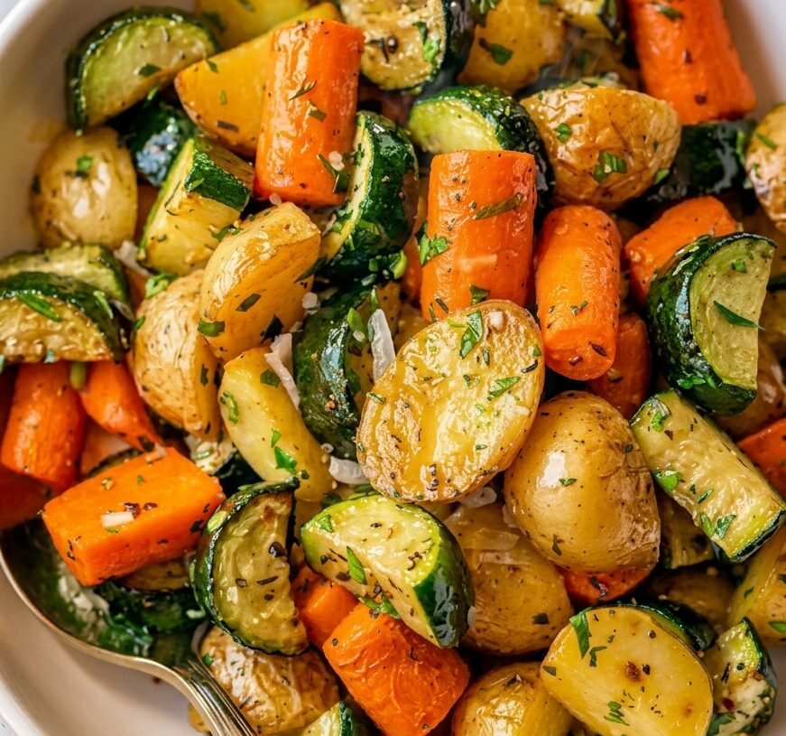 🧄🌿 Mediterranean Garlic Herb Roasted Potatoes, Carrots & Zucchini