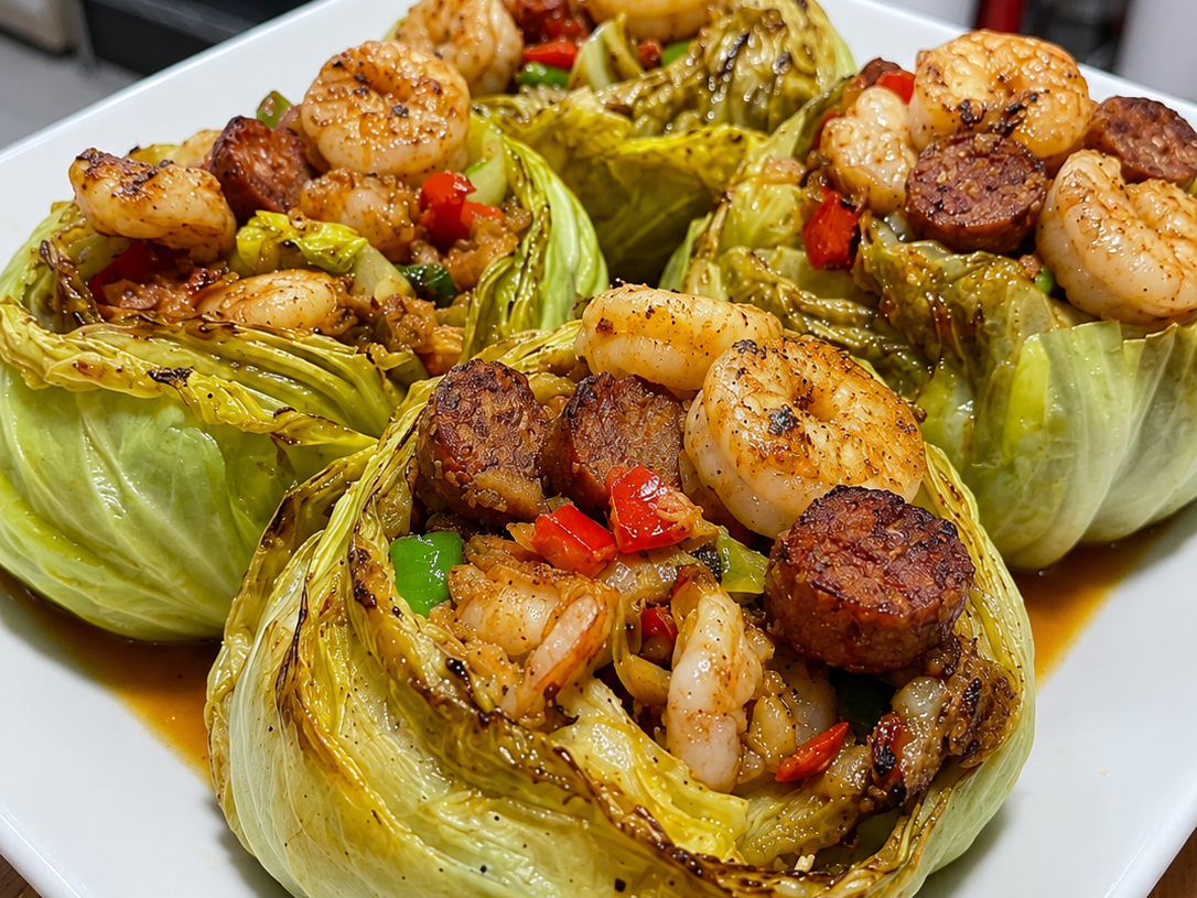 Cajun Shrimp & Sausage Stuffed Cabbage