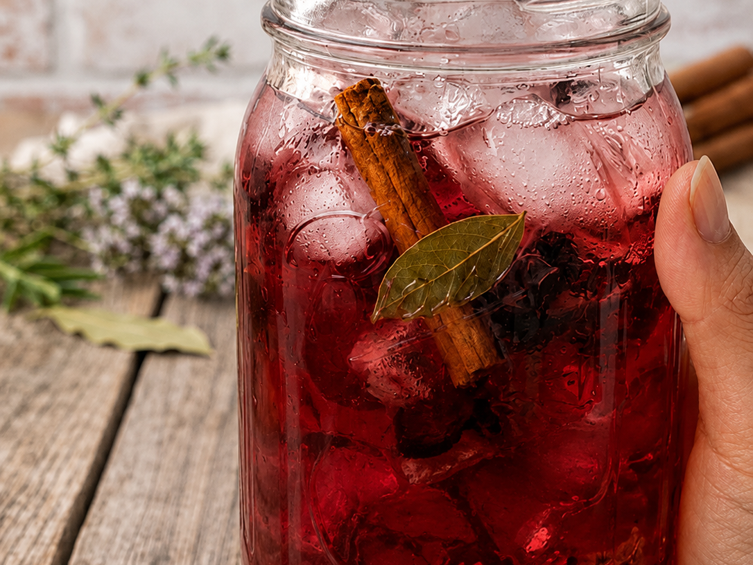 Hibiscus tea with bay leaves and cinnamon