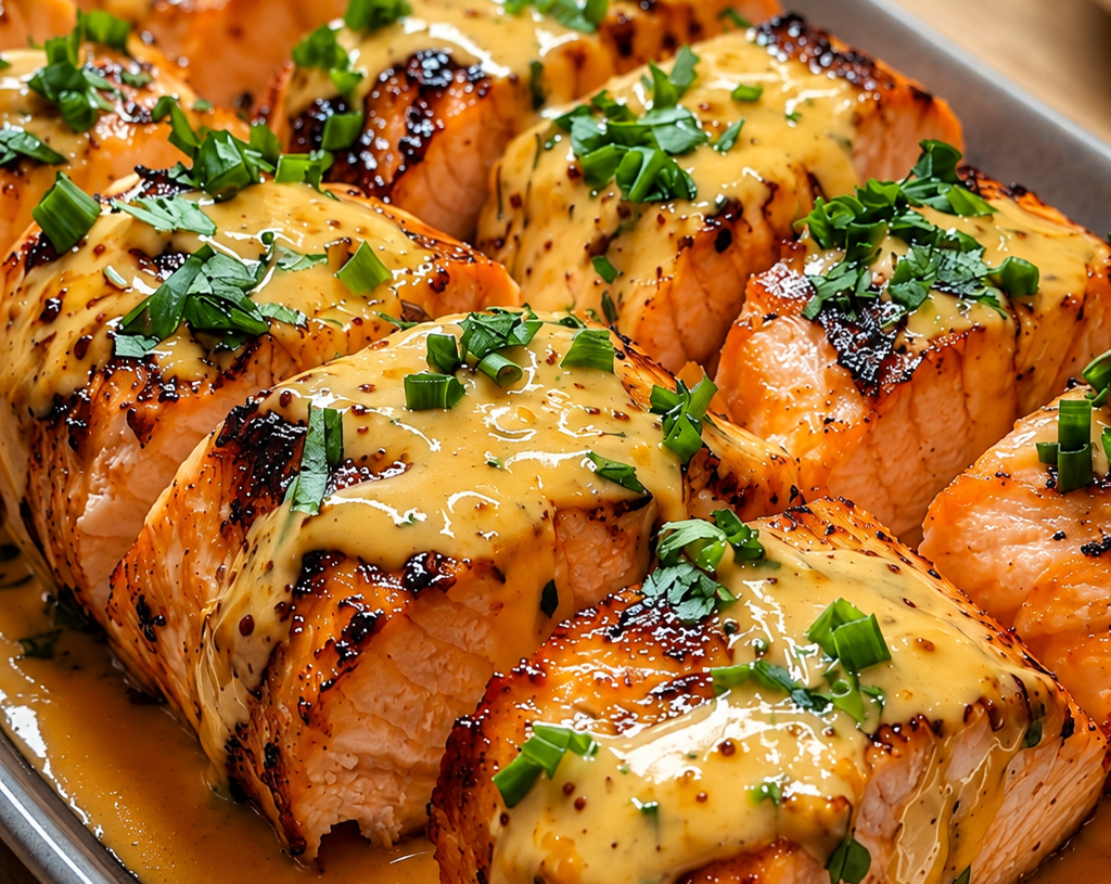 Pan-Seared Salmon with Honey Mustard Sauce.