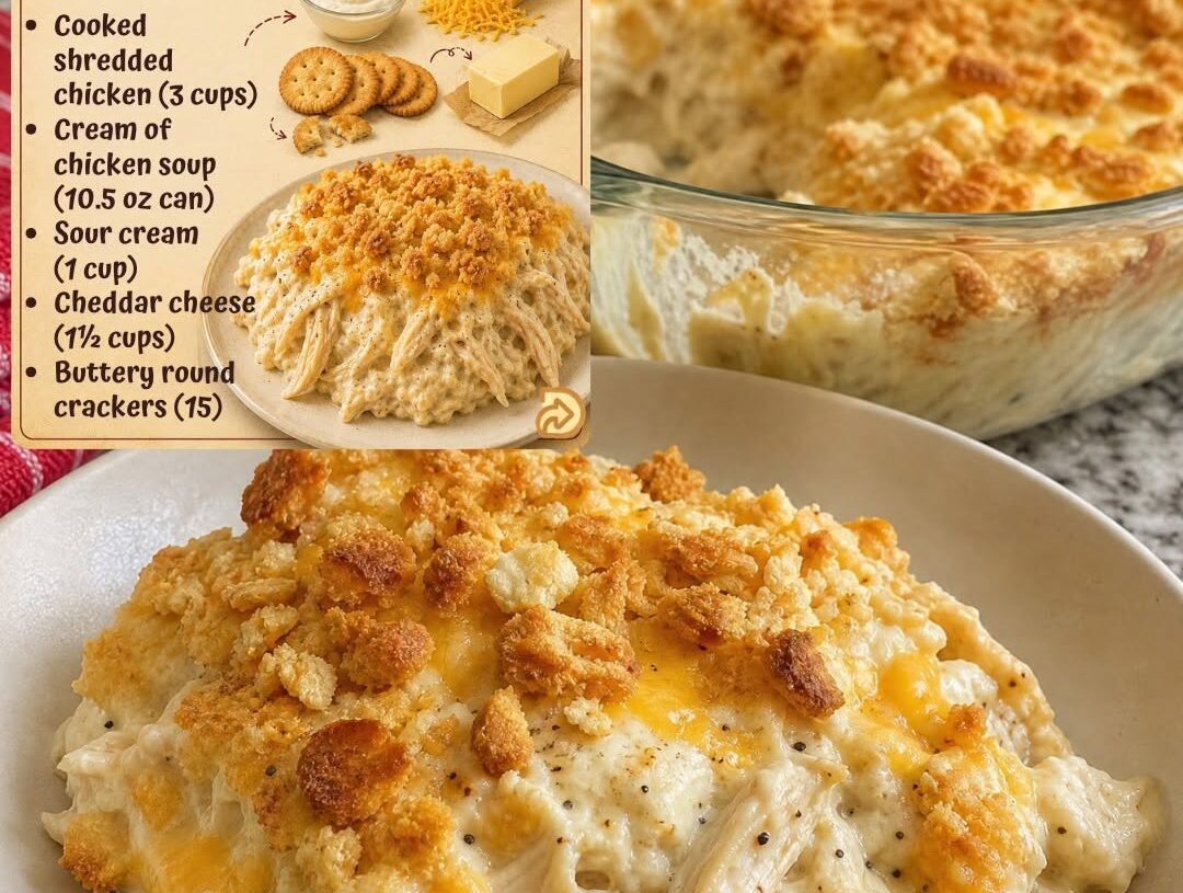 Creamy 5-Ingredient Chicken Casserole with Cheddar & Buttery Crackers