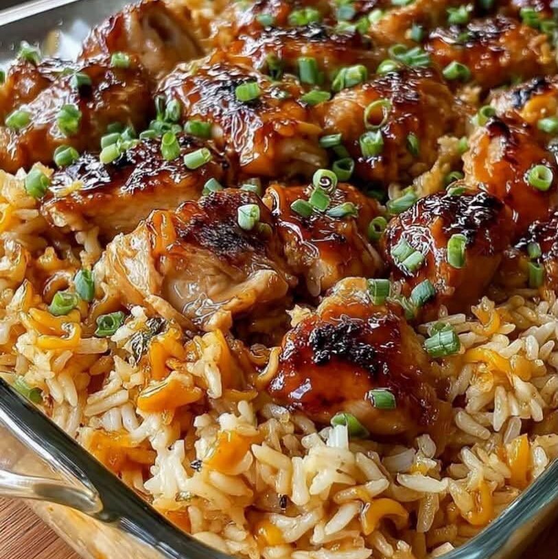 Sticky Honey Garlic Chicken & Rice Bake