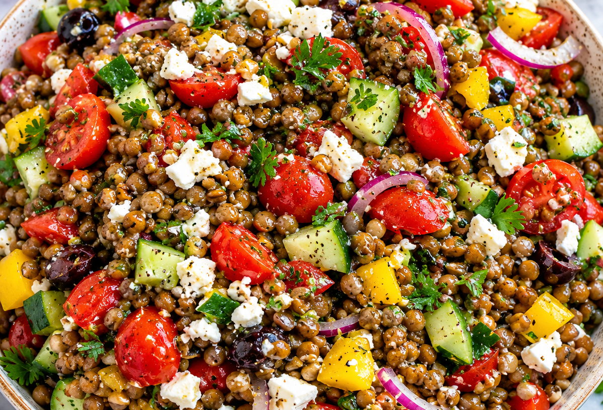🥗 Easy Greek Lentil Salad with Marinated Lentils