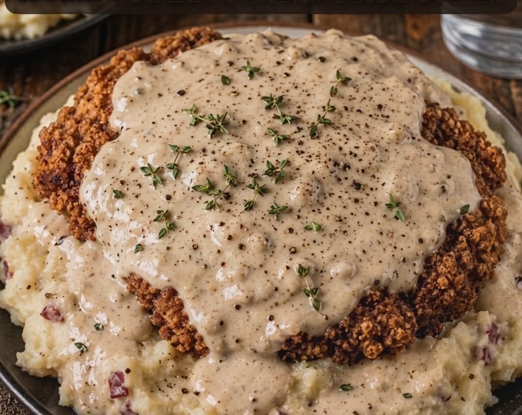 Country Fried Steak with Creamy Gravy & Red-Skin Mashed Potatoes