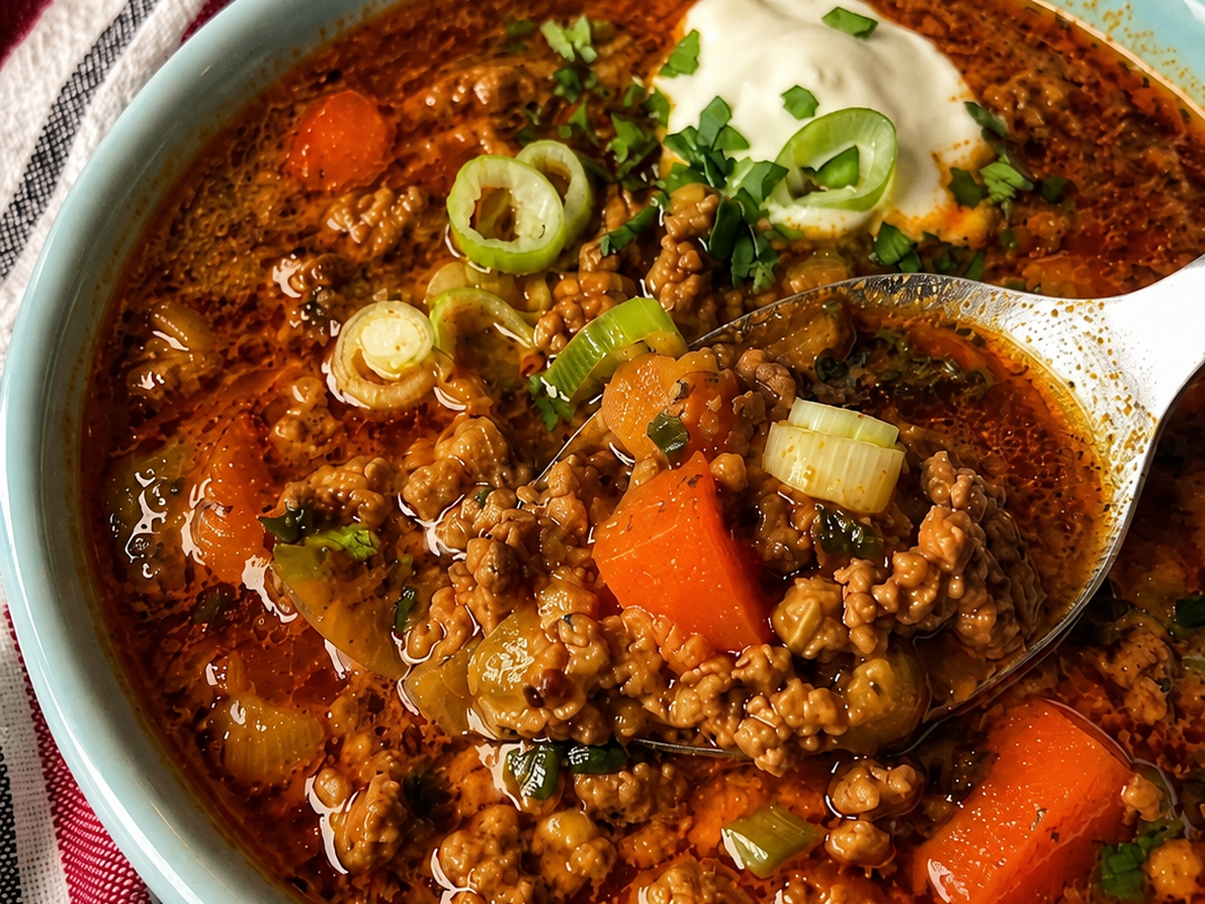 Spicy Ground Beef & Vegetable Soup
