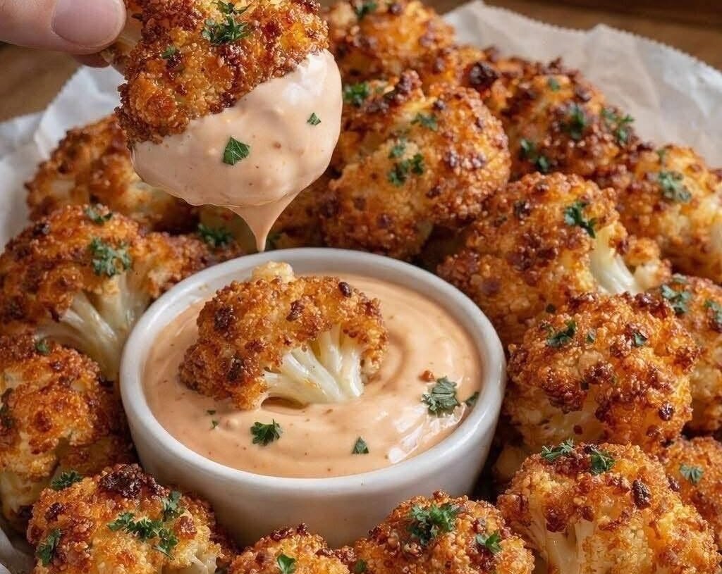 Crispy Roasted Cauliflower Bites with Creamy Dip